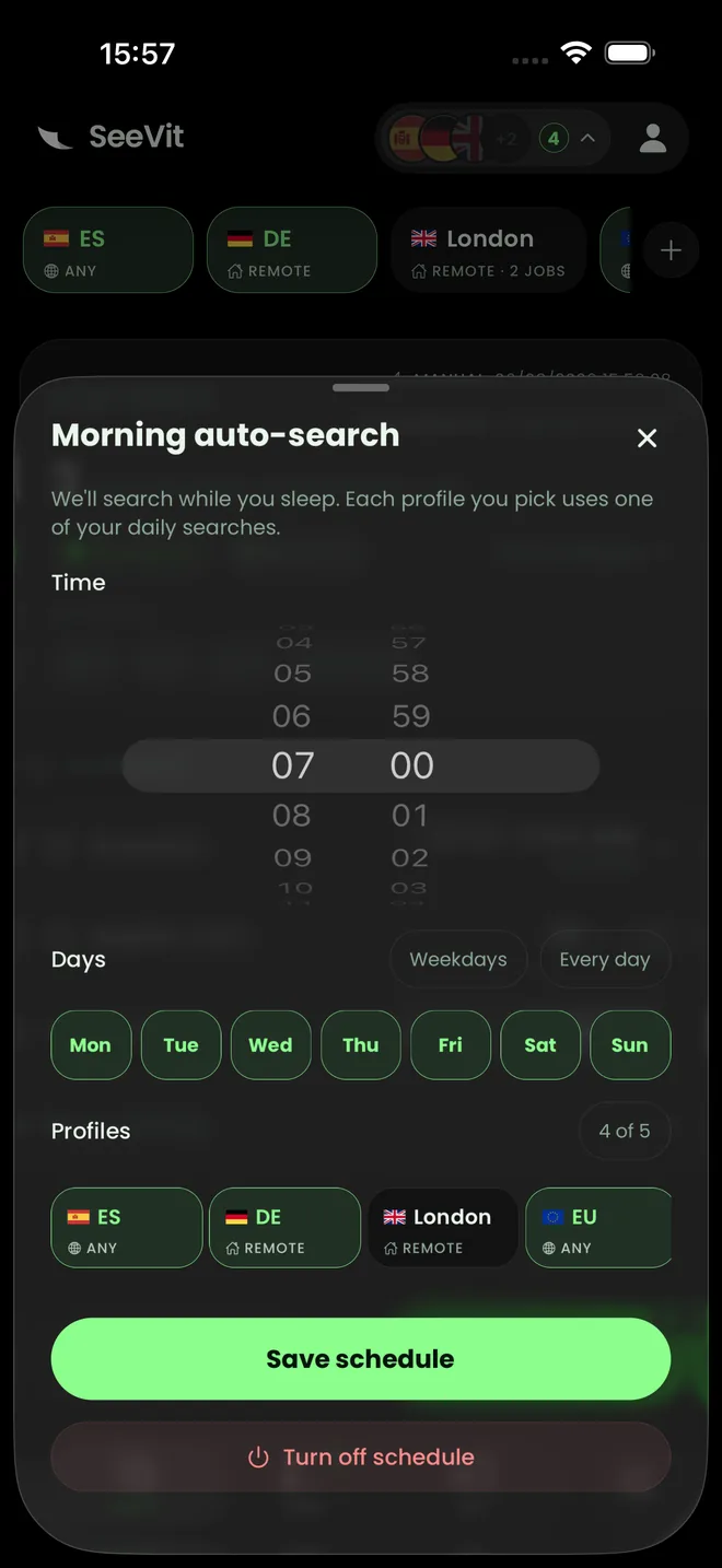 Scheduling a profile to search overnight